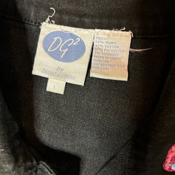 DG2 by Diane Gilman Women's Denim Black Embroidered Jean Jacket Sz L (1499) - Picture 6 of 6